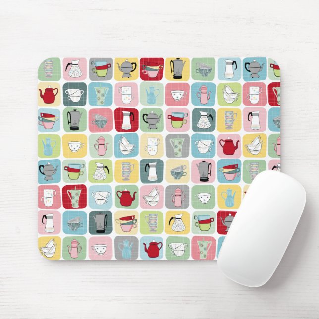 Tapis De Souris Retro Coffee Pots and Cups (Avec souris)