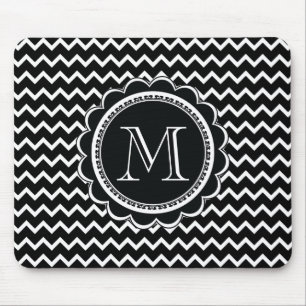 Tapis De Souris Rétro élégance de zigzag noir et blanc de Chevron