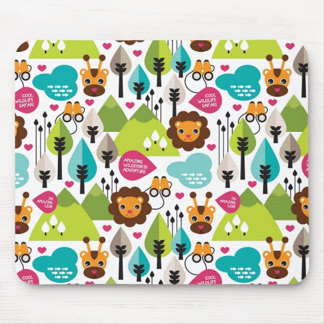 Tapis De Souris rétro faune de lion de safari d'enfants (Devant)