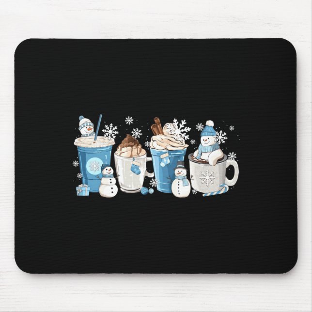 Tapis De Souris Retro Funny Snowman Winter Coffee C Latte Cozy Sea (Devant)