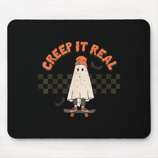 Tapis De Souris Retro Halloween Creep it real Ghost Boy Fall Seaso (Devant)