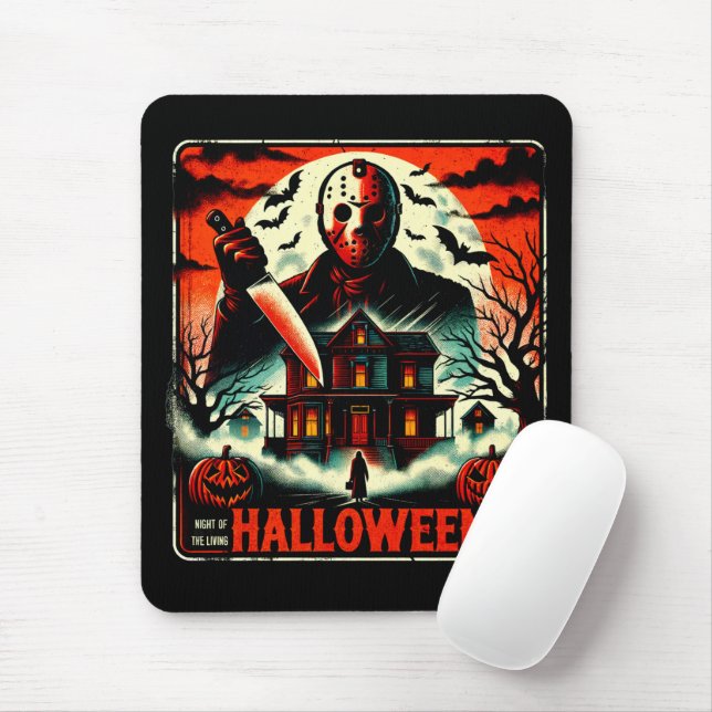 Tapis De Souris Rétro Halloween Horror Night 80s Slasher Vibes (Avec souris)