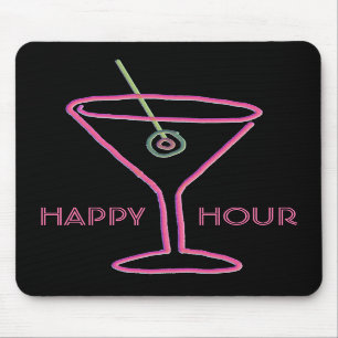 Tapis De Souris Rétro heure heureuse au néon Mousepad de Martini