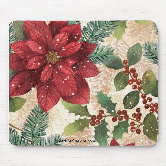 Tapis De Souris Retro les années 50 Noël Poinsettia Mousepad (Devant)