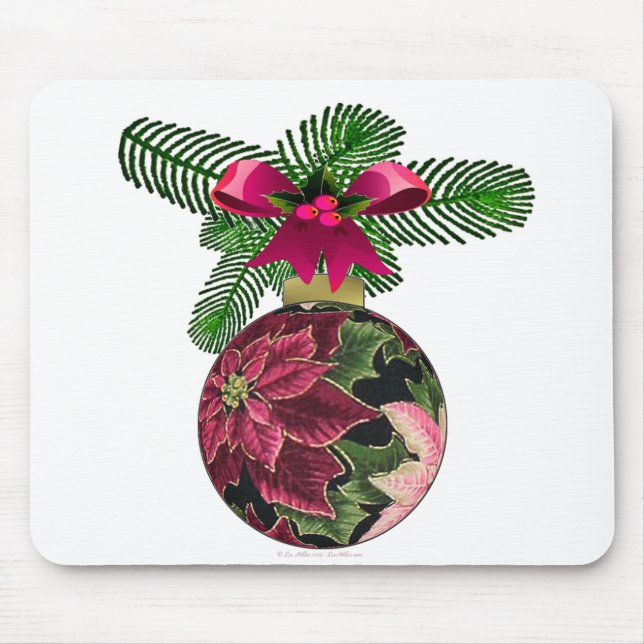 Tapis De Souris Retro les années 50 Poinsettia Ornement Bourgogne (Devant)