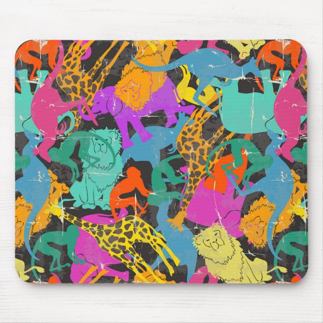Tapis De Souris Rétro motif animal de silhouettes (Devant)