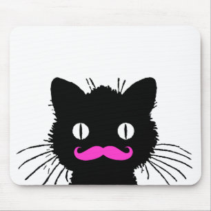TAPIS DE SOURIS RÉTRO MOUSTACHE ROSE DRÔLE NOIRE DE CAT