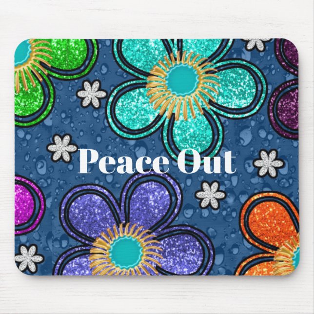 Tapis De Souris Retro Peace Out Hippie Style Motif d'alimentation  (Devant)