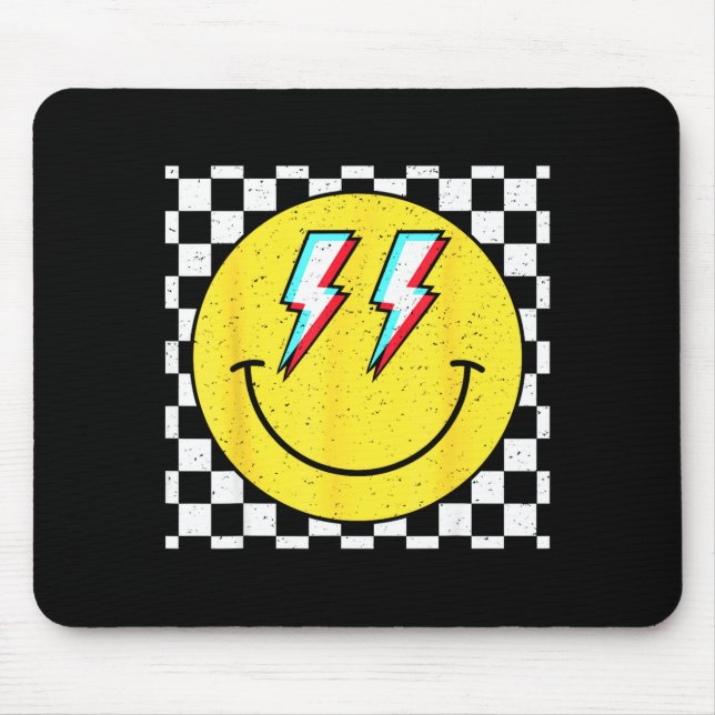 Tapis De Souris Retro Smile Face Checkered Pattern Preppy Happy Fa (Devant)