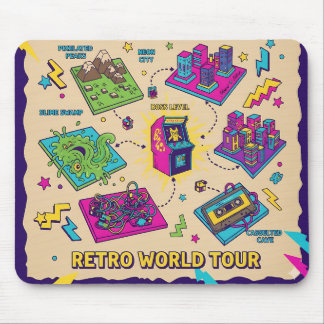 Tapis De Souris Retro World Tour Arcade Map – Pixel Gaming Art