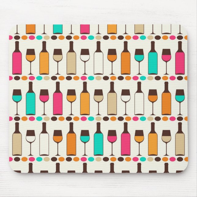 Tapis De Souris Rétros bouteilles et verres de vin (Devant)