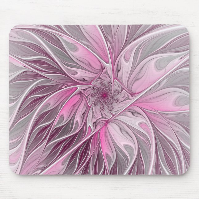 Tapis De Souris Rêve rose de fleur de fractale, motif floral (Devant)