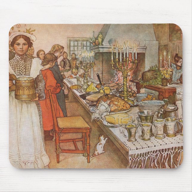 Tapis De Souris Réveillon de Noël par Carl Larsson, Vacances Vinta (Devant)