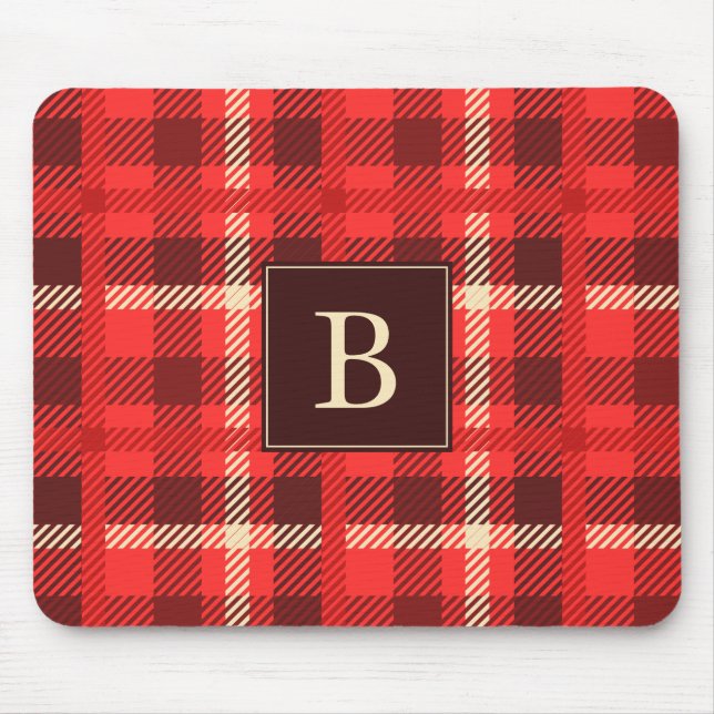 Tapis De Souris Revêtement de flanelle rouge avec Monogramme (Devant)