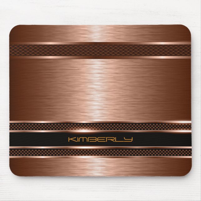 Tapis De Souris Revêtement en aluminium brossé monogramé en cuivre (Devant)