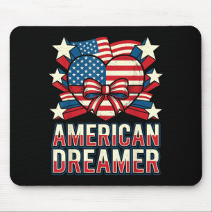 Tapis De Souris Rêveur Américain Cœur Patriotique Étoiles Bandes U