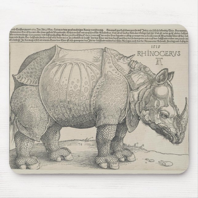 Tapis De Souris Rhinoceros, coupe de bois par Albrecht Durer (Devant)