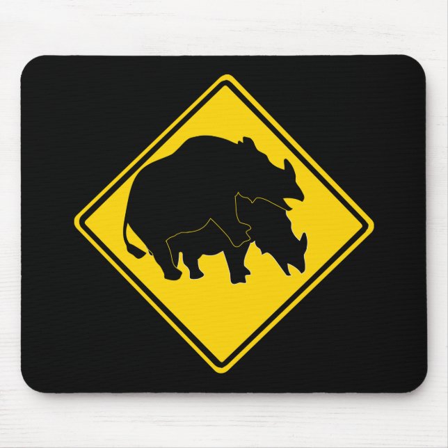 TAPIS DE SOURIS RHINOCÉROS CROISANT LE PANNEAU ROUTIER (Devant)