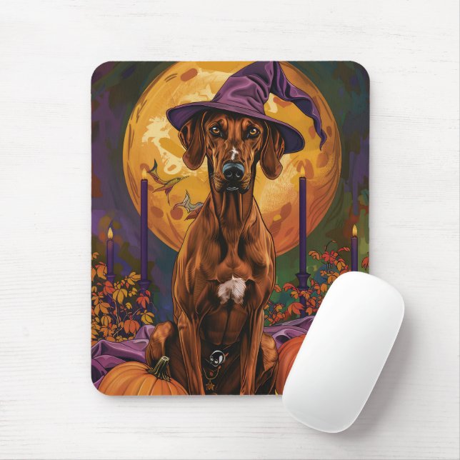 Tapis De Souris Rhodesian Ridgeback Chien Halloween sorcier Citrou (Avec souris)