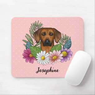 Tapis De Souris Rhodesian Ridgeback Head Fleurs Colorées Et Nom