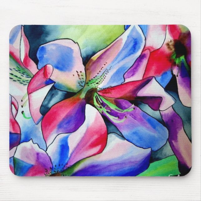 Tapis De Souris Rinbow Azalea fleurs aquarelle peinture art (Devant)