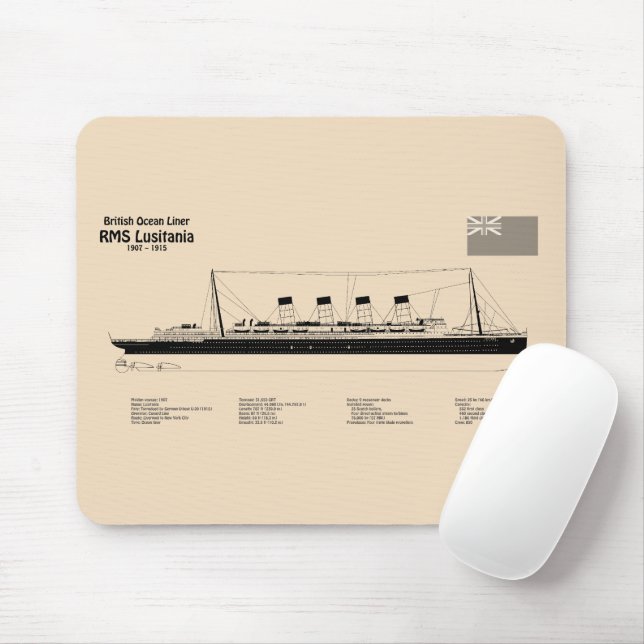 Tapis De Souris RMS Lusitania - Plan directeur des navires SD (Avec souris)