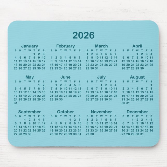 Tapis De Souris Robin Egg Blue and Dark Teal 2026 Calendar (Devant)