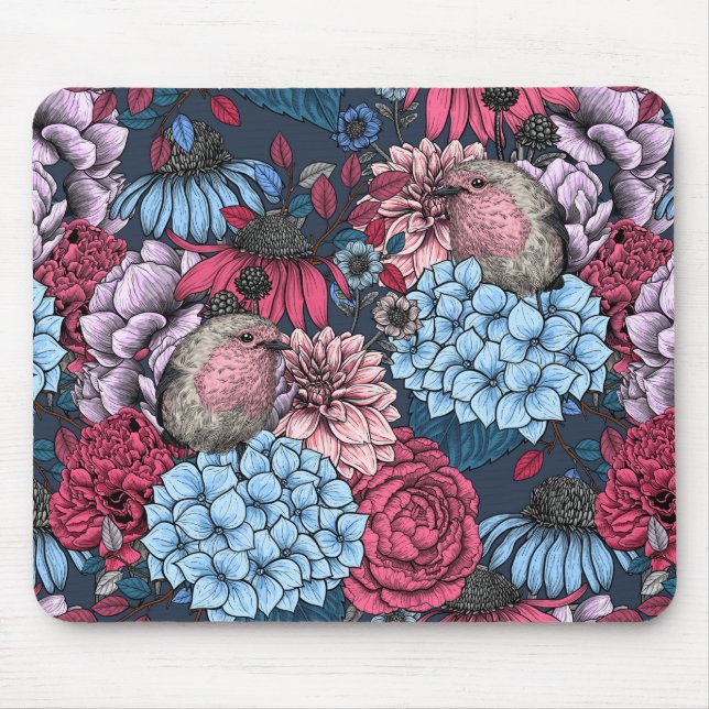 Tapis De Souris Robins dans le jardin 3 (Devant)