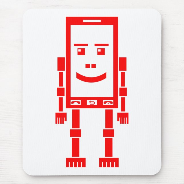 Tapis De Souris Robo Téléphone - Rouge sur Blanc (Devant)