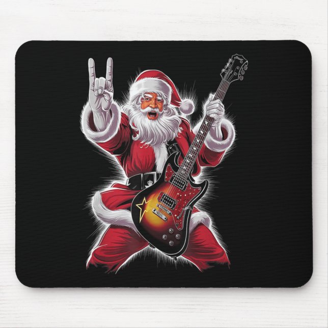 Tapis De Souris Rock &amp; Roll Christmas Santa Claus Guitar Playe (Devant)