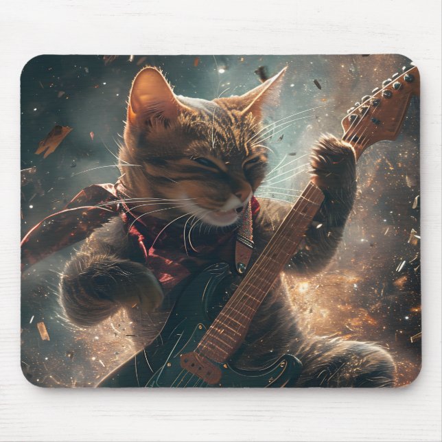 Tapis De Souris Rock Chat Jouer Guitare Souris Pad (Devant)