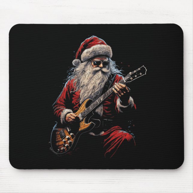 Tapis De Souris Rock Guitar Santa Claus Playing Guitar - Funny Chr (Devant)