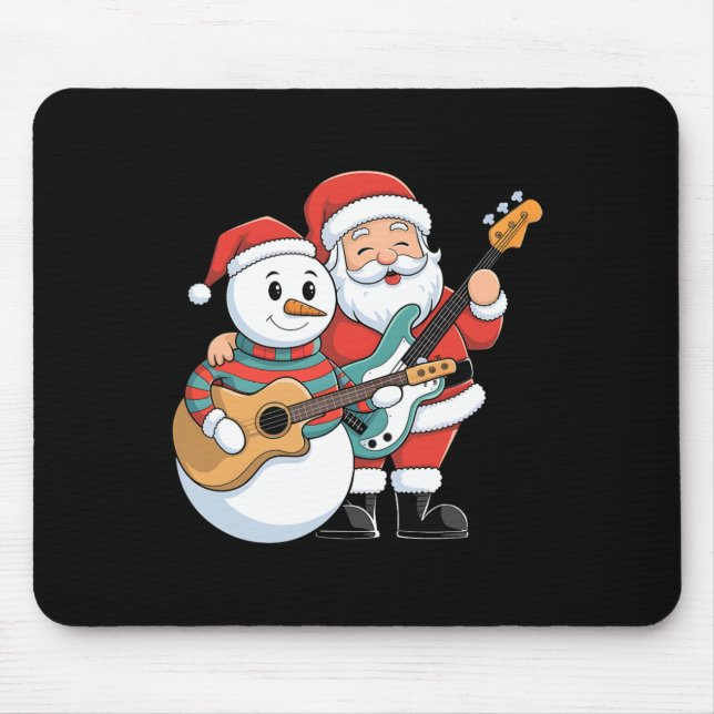 Tapis De Souris Rock Guitare Snowman Et Père Noël Jouant De La Gui (Devant)