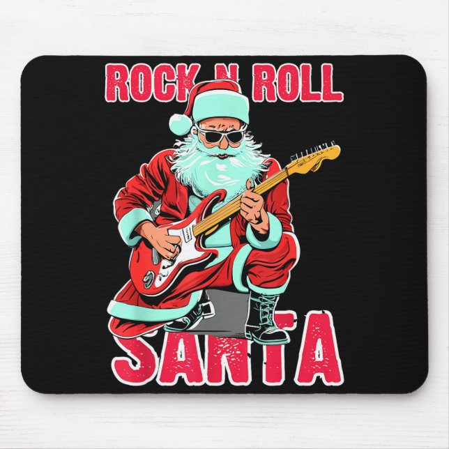 Tapis De Souris Rock N Roll Santa Playing Guitar Christmas  (Devant)
