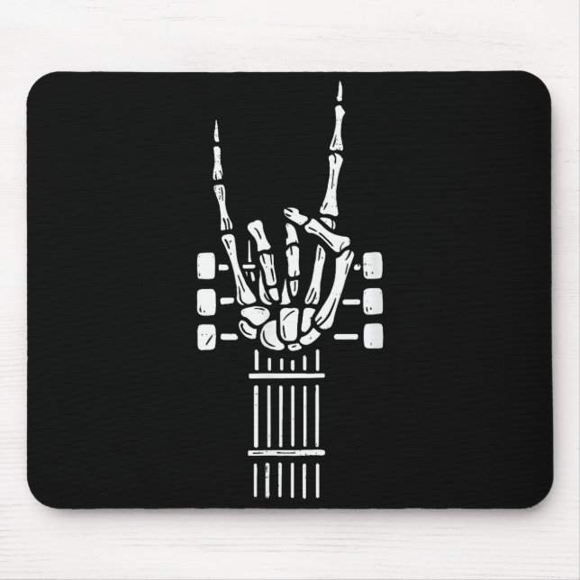 Tapis De Souris Rock On Skeleton Hand Guitar Guitarist Funny Music (Devant)