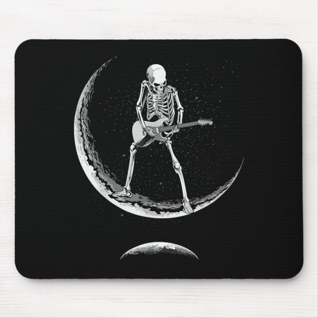 Tapis De Souris Rock On Skeleton Moon Shirt - Funny Halloween Rock (Devant)