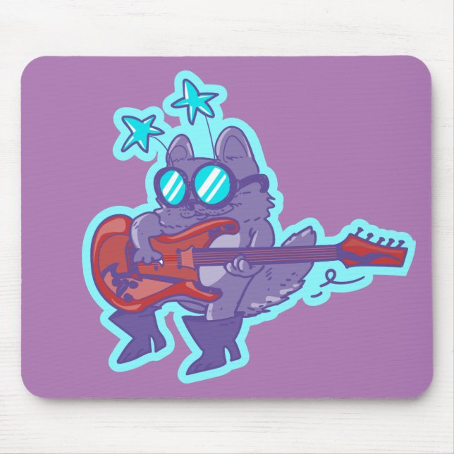 Tapis De Souris rockstar cat jouer de la guitare drôle dessin anim (Devant)