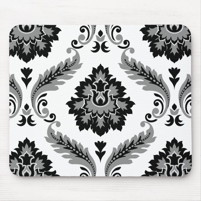 Tapis De Souris Rococo Damask Lg Pattern Grey Black White (Devant)