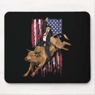 Tapis De Souris Rodeo Bull Rider Trump Drapeau américain Cowboy Bu