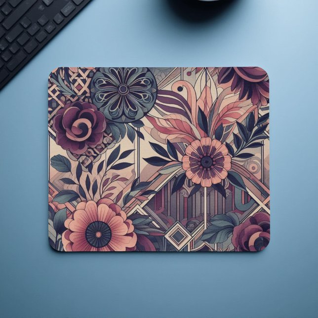 Tapis De Souris Romance foncée Bourgogne Art Déco Floral Été (Créateur téléchargé)