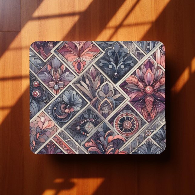 Tapis De Souris Romance foncée Bourgogne Art Déco Floral Été (Créateur téléchargé)
