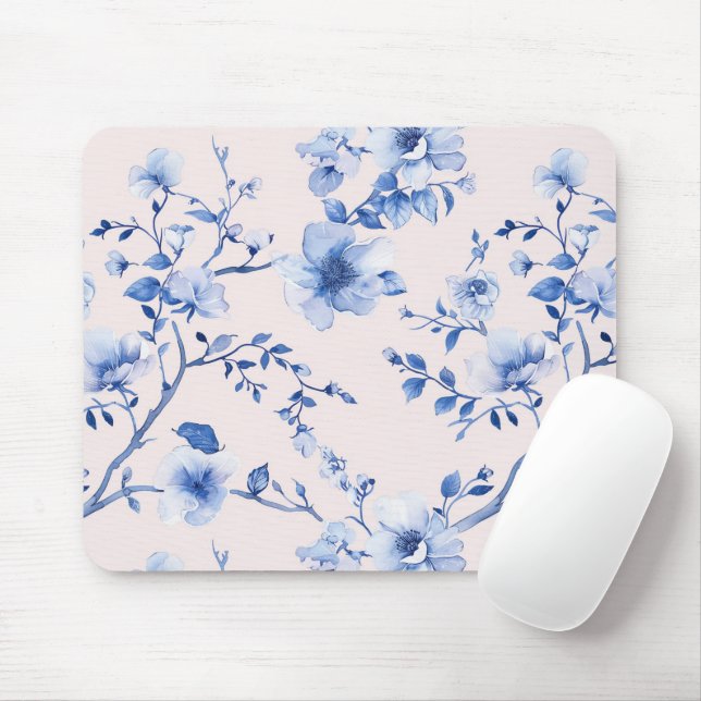 Tapis De Souris Romantique bleu bleu floral (Avec souris)