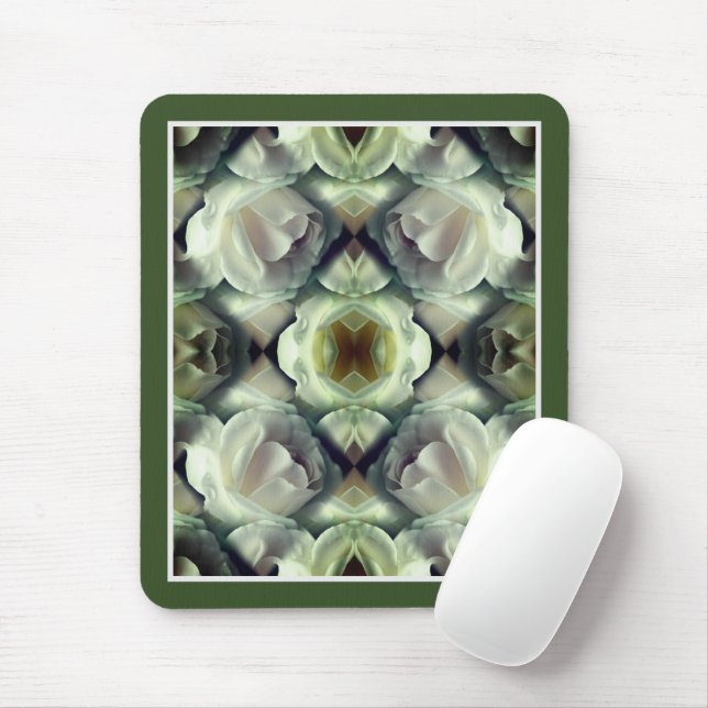 Tapis De Souris Rose blanche Art Abstrait floral (Avec souris)