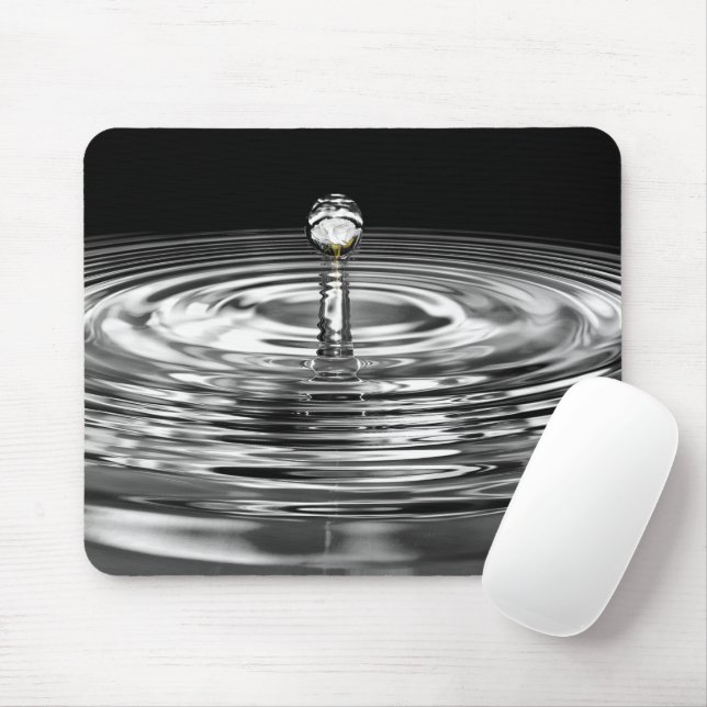 Tapis De Souris Rose blanche dans la gouttelette d'eau (Avec souris)