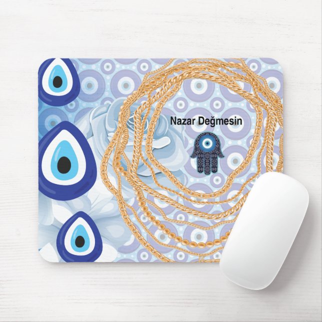 Tapis De Souris Rose blanche féminine oeil mal (Avec souris)