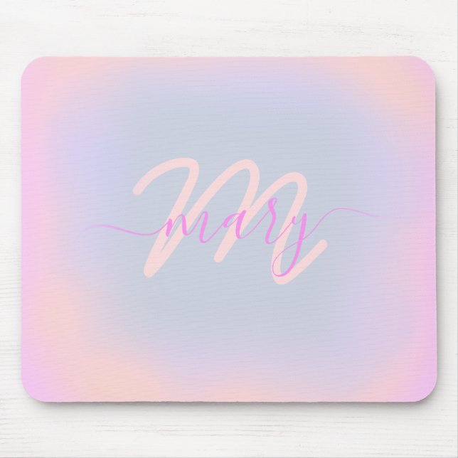 Tapis De Souris Rose Blue Pastels Ombre Nom Heart Monogram (Devant)