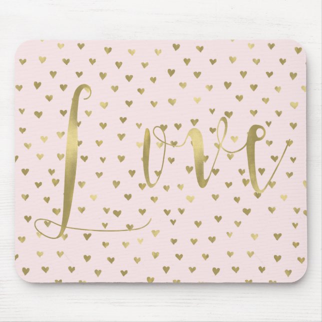 Tapis De Souris Rose Blush Gold Hearts Aimer (Devant)