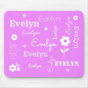 Tapis De Souris Rose chaud avec des fleurs blanches, Customisé Sou