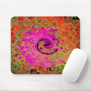 Tapis De Souris Rose Chaud Groovy Abstrait Rétro Tourbillon Liquid