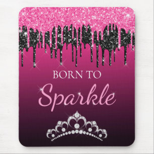 Tapis De Souris Rose Chaude Glamour Ruisselant de Paillettes Née p